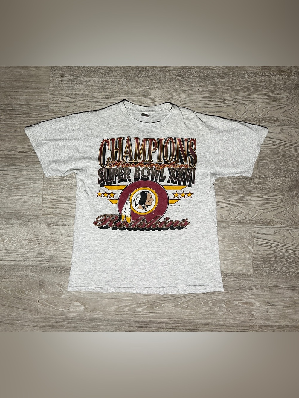 1991 Washington Redskins Grey Super Bowl XXVI Champions Vintage T-Shirt